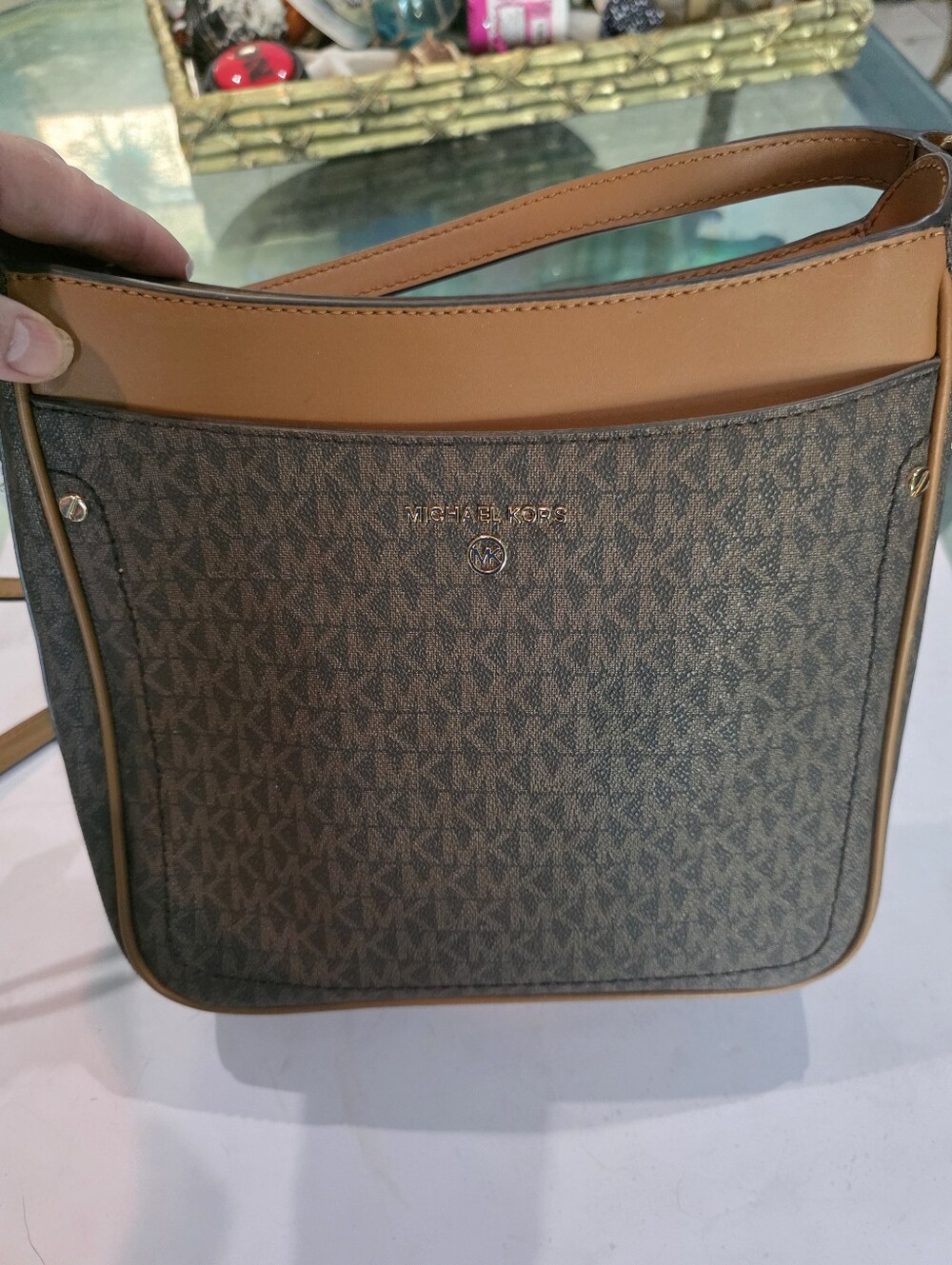 New Michael Kors Brown/Tan Signature Logo Crossbody Bag